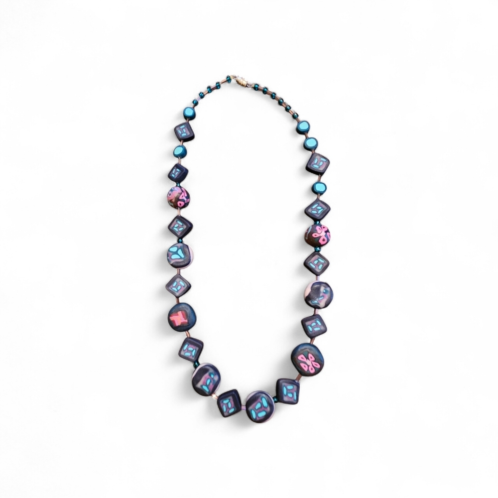 Modern Blue and Pink Beaded Necklace
